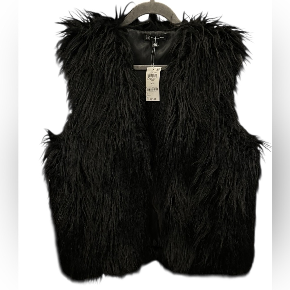 INC Black Faux Fur Vest Sz M/L BNWT